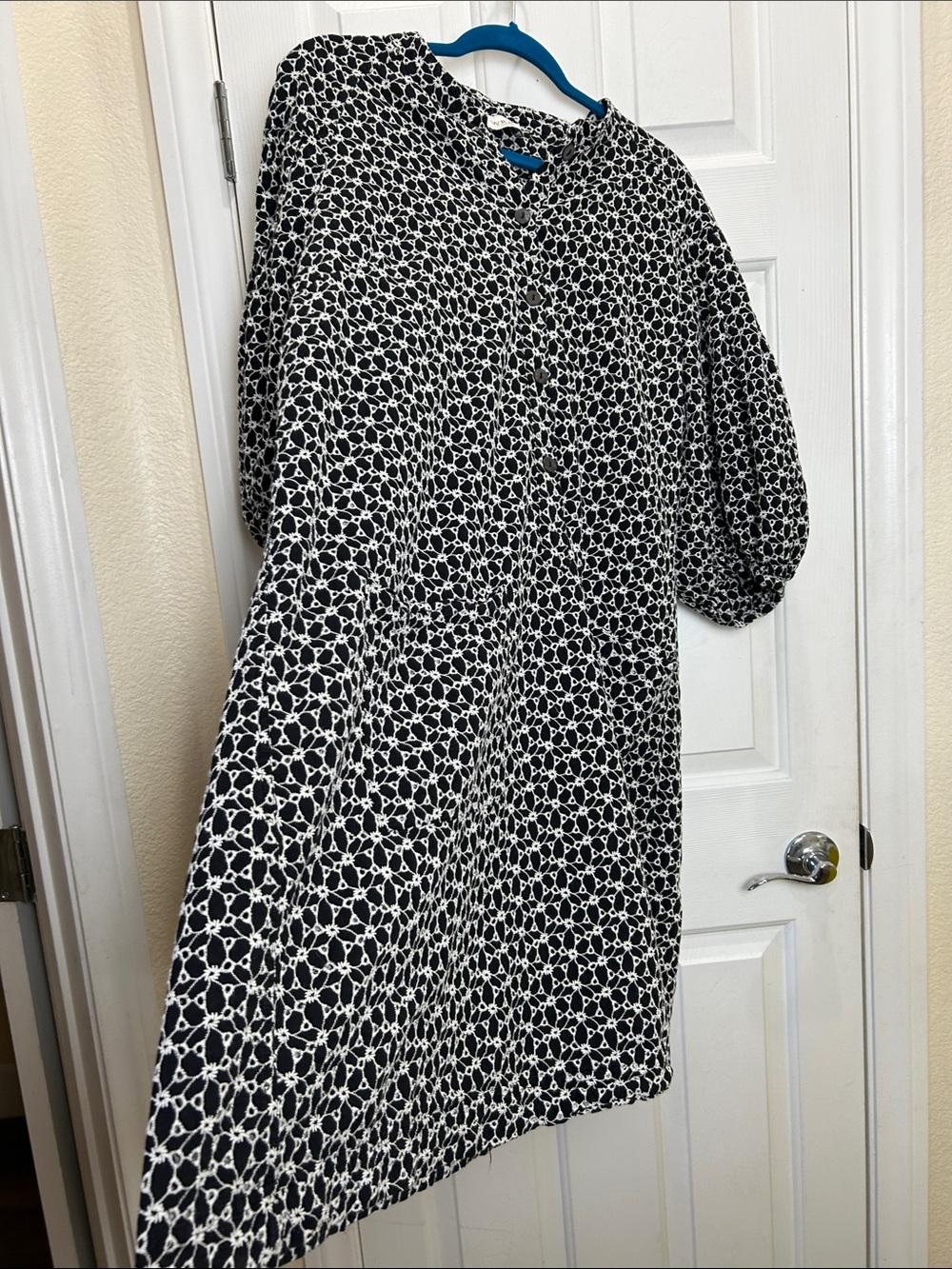 Wrap London Black White Cotton Eyelet Embroidered Puff Sleeve Shift Dress US 18 - Picture 7 of 10